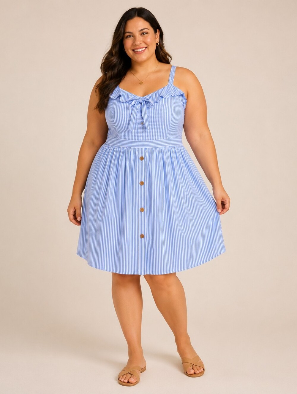 Dash of Glitter Striped Sun Dress Women XXL Milkmaid Cottagecore Coastal Blue